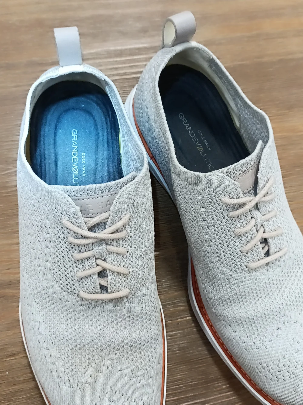 Cole Haan Light Gray Knit Oxfords with Orange Trim